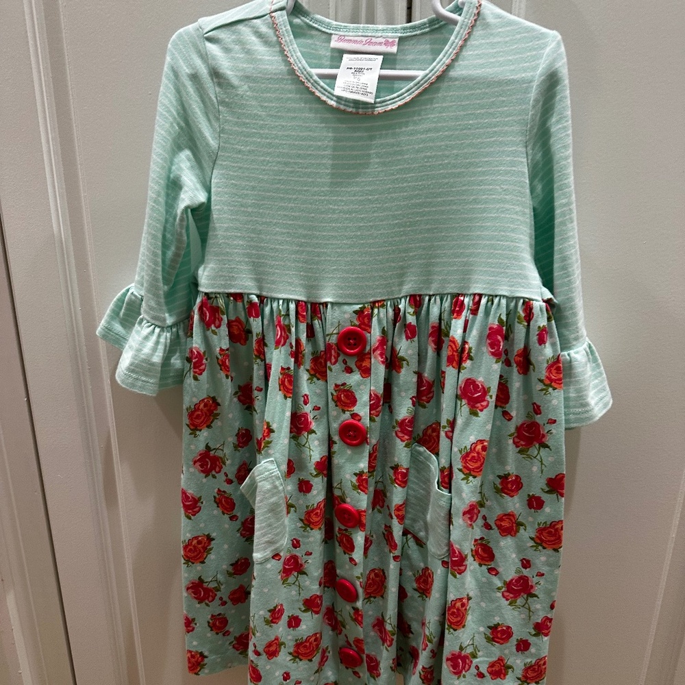 EUC Bonnie Jean Girls Dress - Mint & pink roses size 6